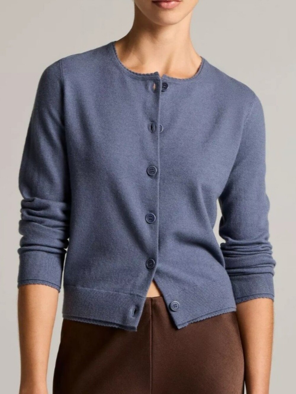 VINCE Scallop-Trim Wool & Cashmere-Blend Cardigan size Large